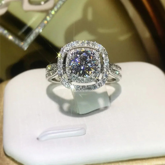 😍Round Zircon Double Layer Square Classic Engagement Ring for Women, L199 - Picture 7 of 8